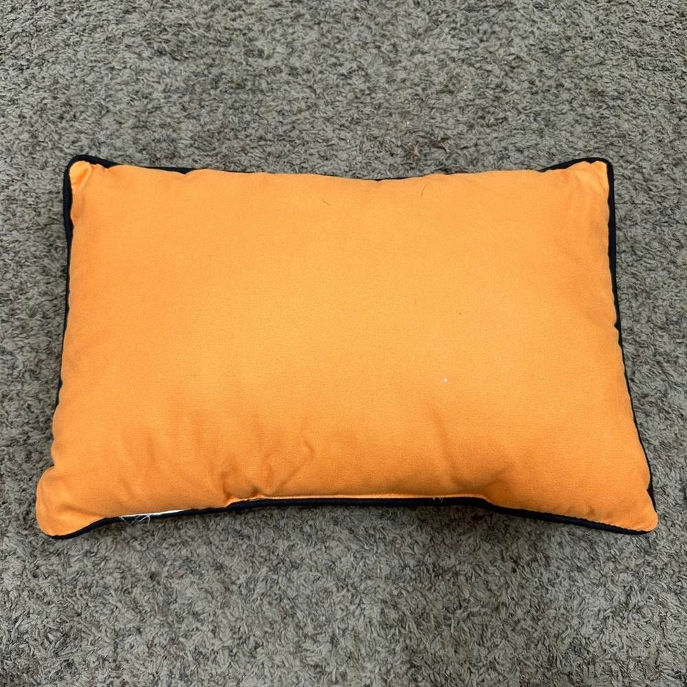 Halloween Owl Witch Broomstick Decorative Lumbar Pillow Orange Embroidered